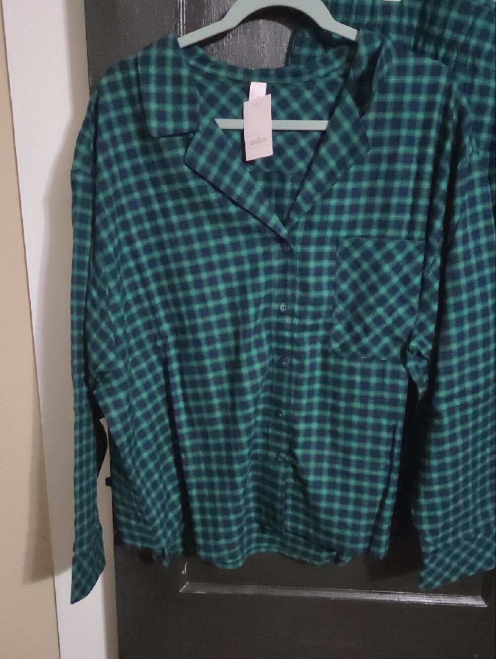 Auden Teal and Dark Green Plaid Button-Up Pajama Set - Picture 4 of 11